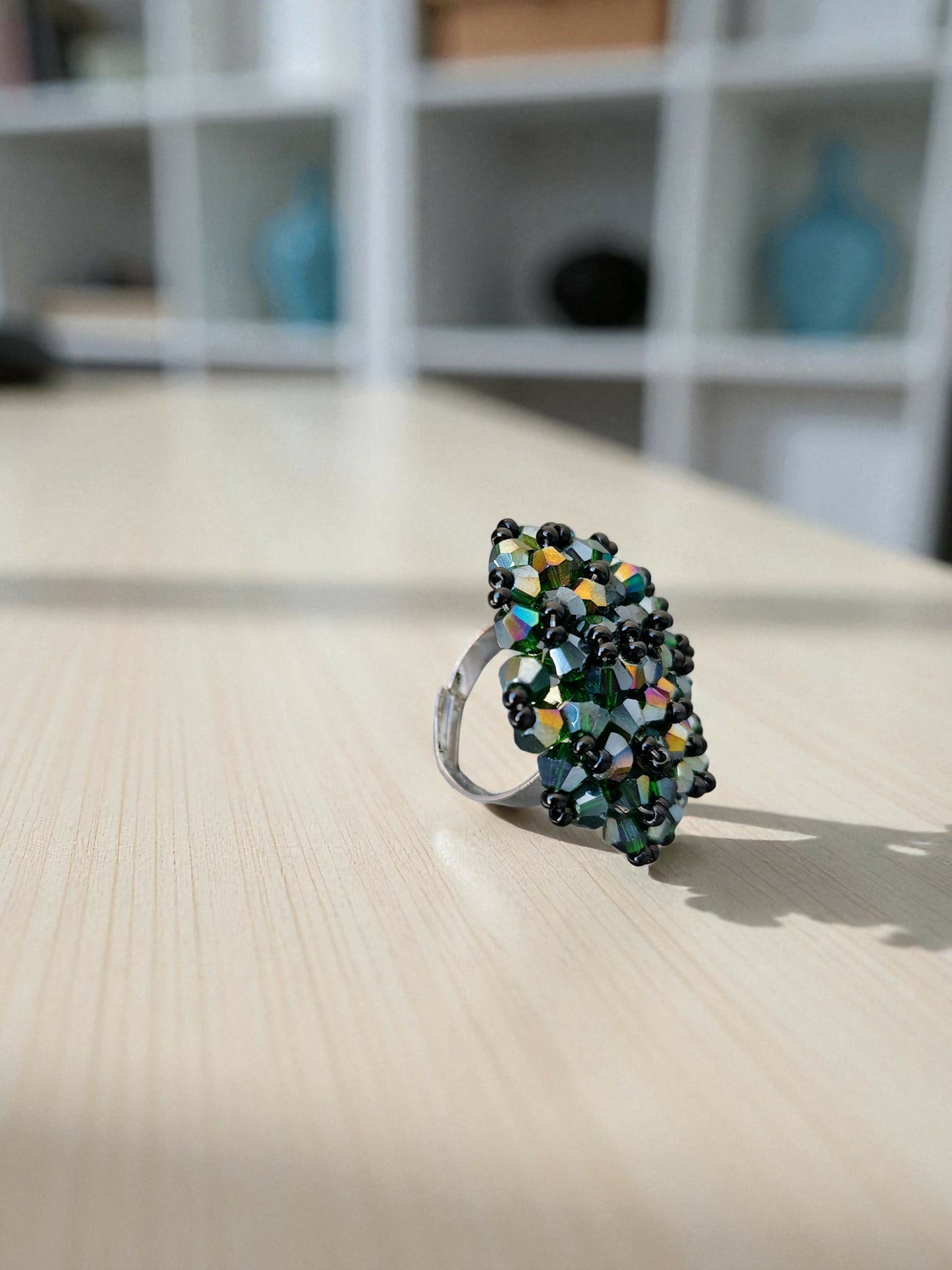 Inhanns Rang-E-Roshan Adjustable Ring – Handmade Crystal Statement Ring - Green Mix - Distacart