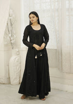 Thumbnail for Aastha Fashion Women's Black Designer Rayon Gown with Crochet Embroidery Work Shrug - Distacart
