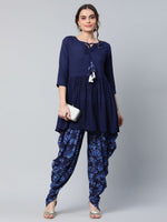Thumbnail for Ahalyaa Women Navy Blue Rayon Floral Empire Kurti with Dhoti Pants - Distacart