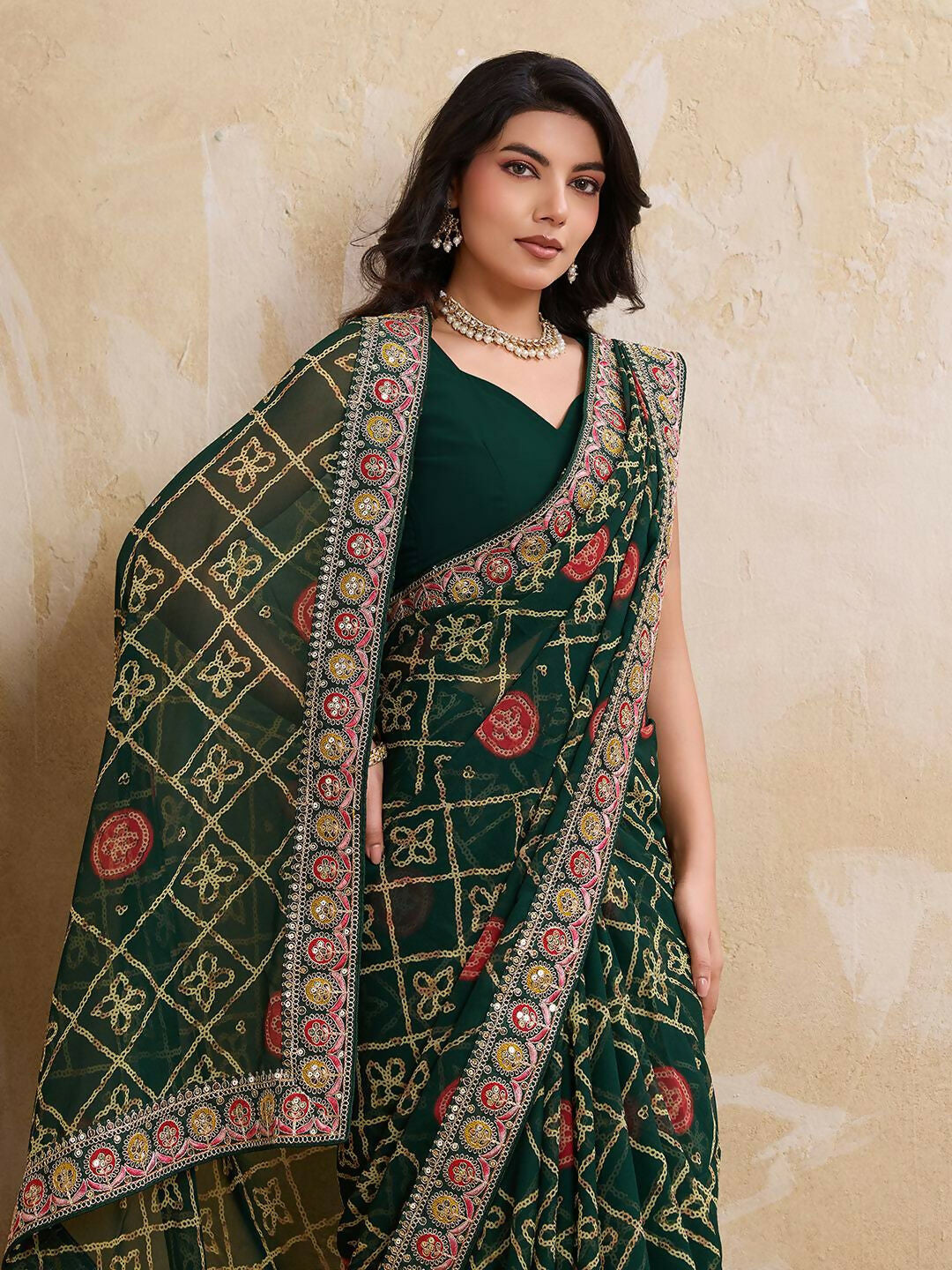 Teeya Creation Womens Stylish Simply Wedding Wear Georgette Saree-Green - Dista