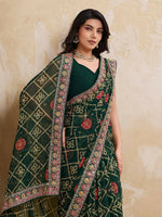 Thumbnail for Teeya Creation Womens Stylish Simply Wedding Wear Georgette Saree-Green - Dista