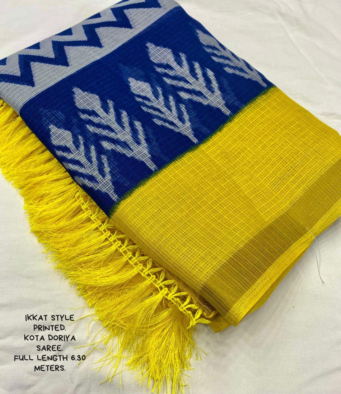 Blue Polycotton Ethnic Motifs Saree with Unstitched Blouse - A2M