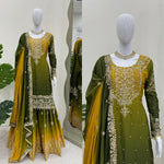 Thumbnail for The52 Women's Beautiful Chinon silk Fabric Embroidery Work Straight Kurta Palazzo and Dupatta Set - Distacart