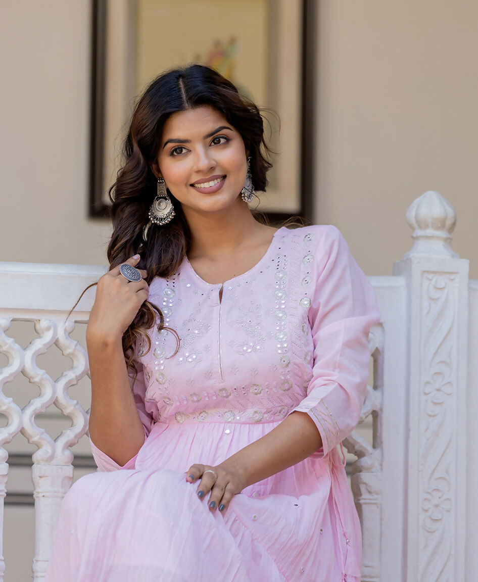 Kaajh Women's Light Pink Embroidered Ethnic Dress - Distacart