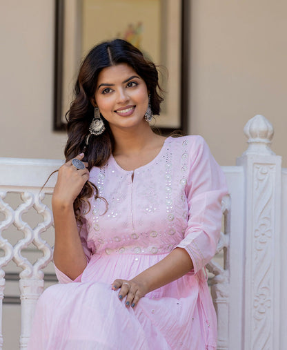 Kaajh Women's Light Pink Embroidered Ethnic Dress - Distacart
