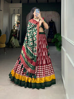 Thumbnail for Vastranavya Traditional Printed Tusser Silk Lehenga Choli - Maroon - Distacart
