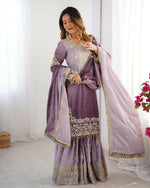 Thumbnail for Joban Fashion Lavender Palazzo Chinon silk Coding Dori with Sequence with Rivet Moti