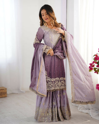 Joban Fashion Lavender Palazzo Chinon silk Coding Dori with Sequence with Rivet Moti