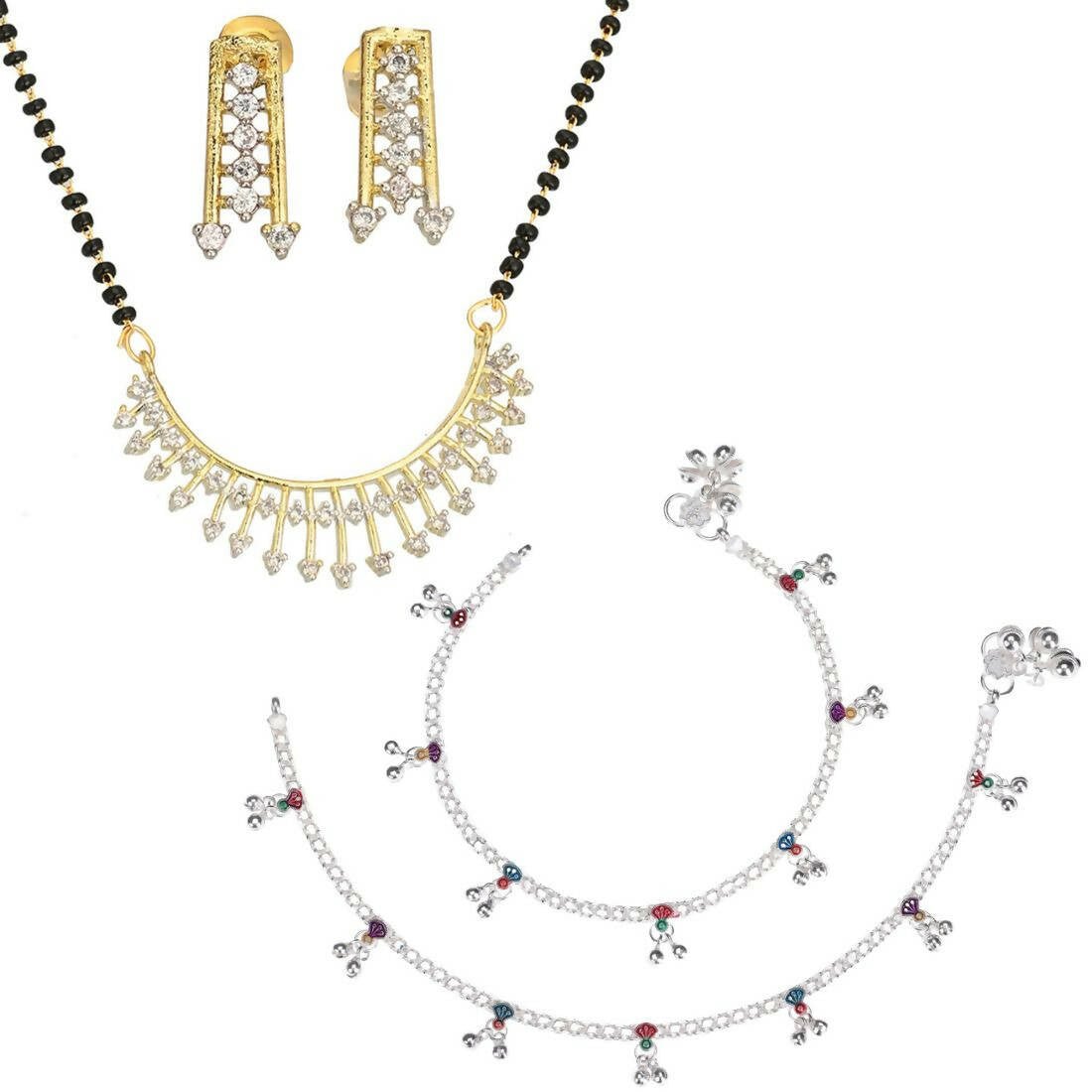 AanyaCentric Gold-plated Mangalsutra Pendant Earring Set & Silver Plated Anklet - Distacart