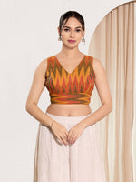 Thumbnail for Joban Fashion Mustard Ikat Silk Padded Blouse With V Neck Sleeveless