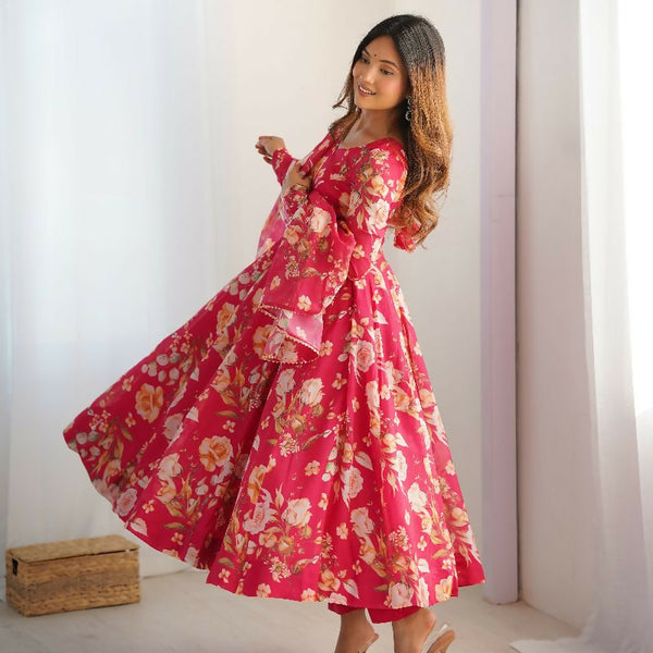 Joban Fashion Pink Kurta Set Organza Sequin Embroidery Work - Distacart