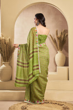 Thumbnail for Vastranavya Mehendi Digital Printed Linen Ready To Wear Designer Saree with Unstitched Blouse - Distacart