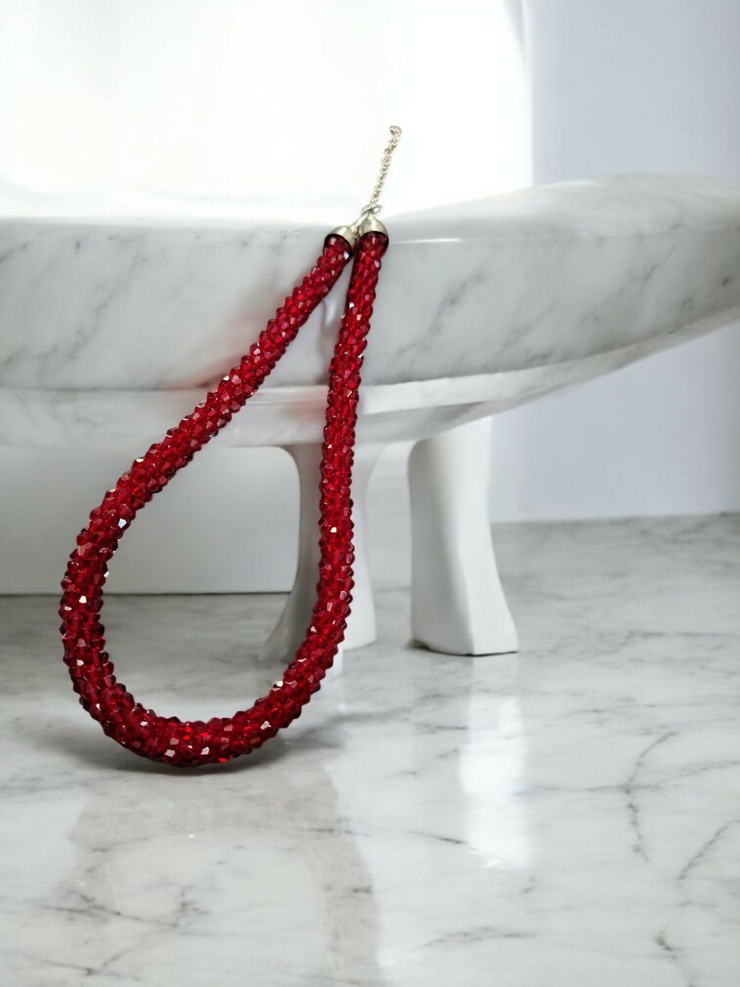 Inhanns Noor-E-Jalwa – Handmade Crystal Bead Necklace -Adjustable - Maroon Only Necklace - Distacart