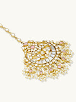 Thumbnail for Nuyug 22K Gold-Plated Pearls & Pink Kundan Studded Statement Maang Tikka Head Jewellery
