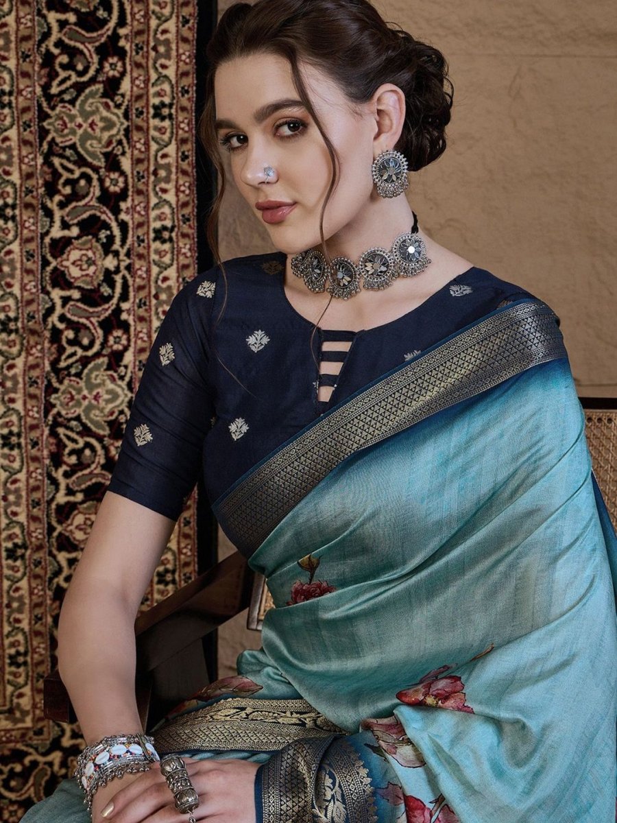 Anouk Floral Zari Silk Blend Saree
