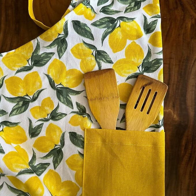 Oak & Lily 100% Cotton Kitchen Apron-Lemon Yellow - Dista
