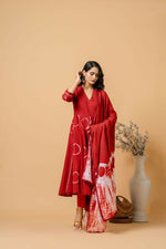 Thumbnail for Joban Fashion Red Tie & Dye Cotton Suit Set - Distacart