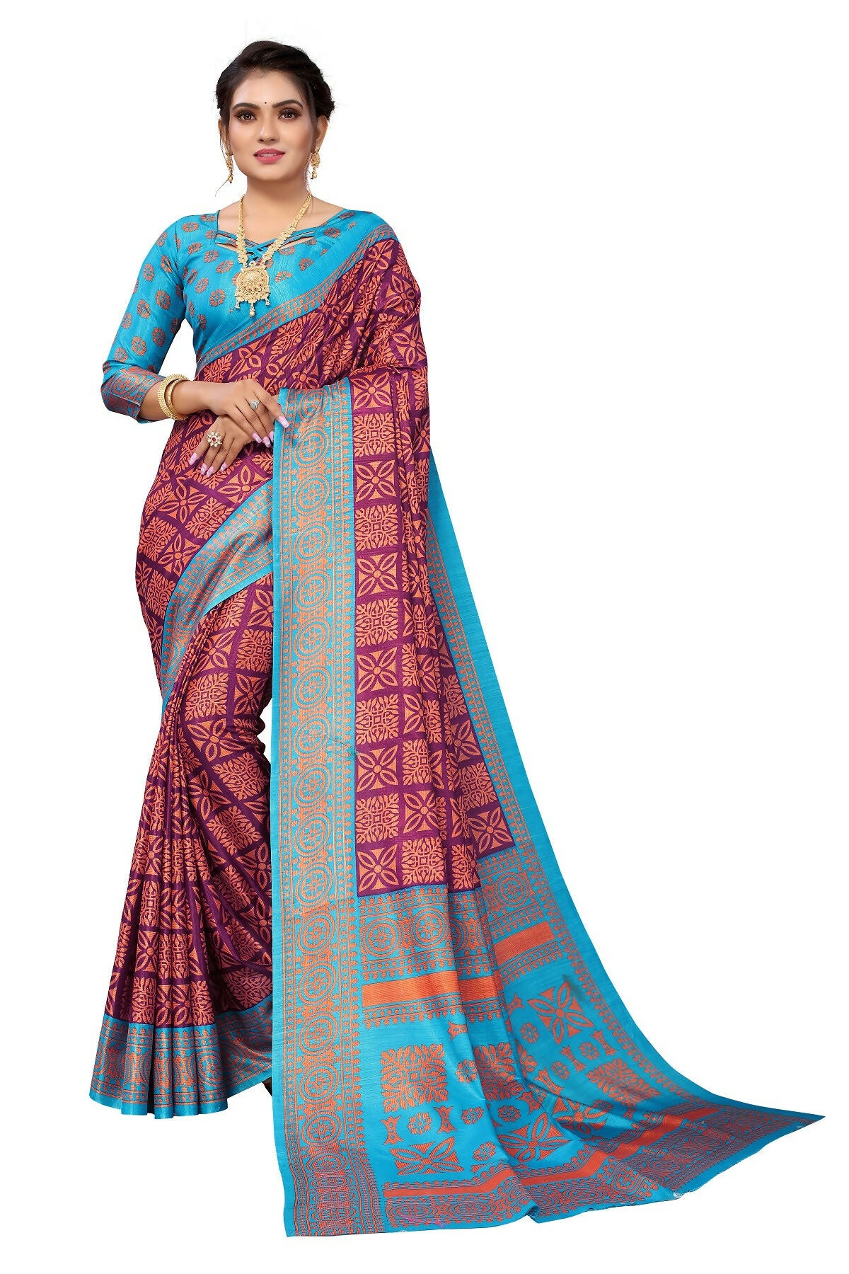Vamika Purple Printed Art Silk Saree - Distacart