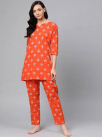 Thumbnail for Anubhutee Orange & White Cotton Printed Night suit - Distacart