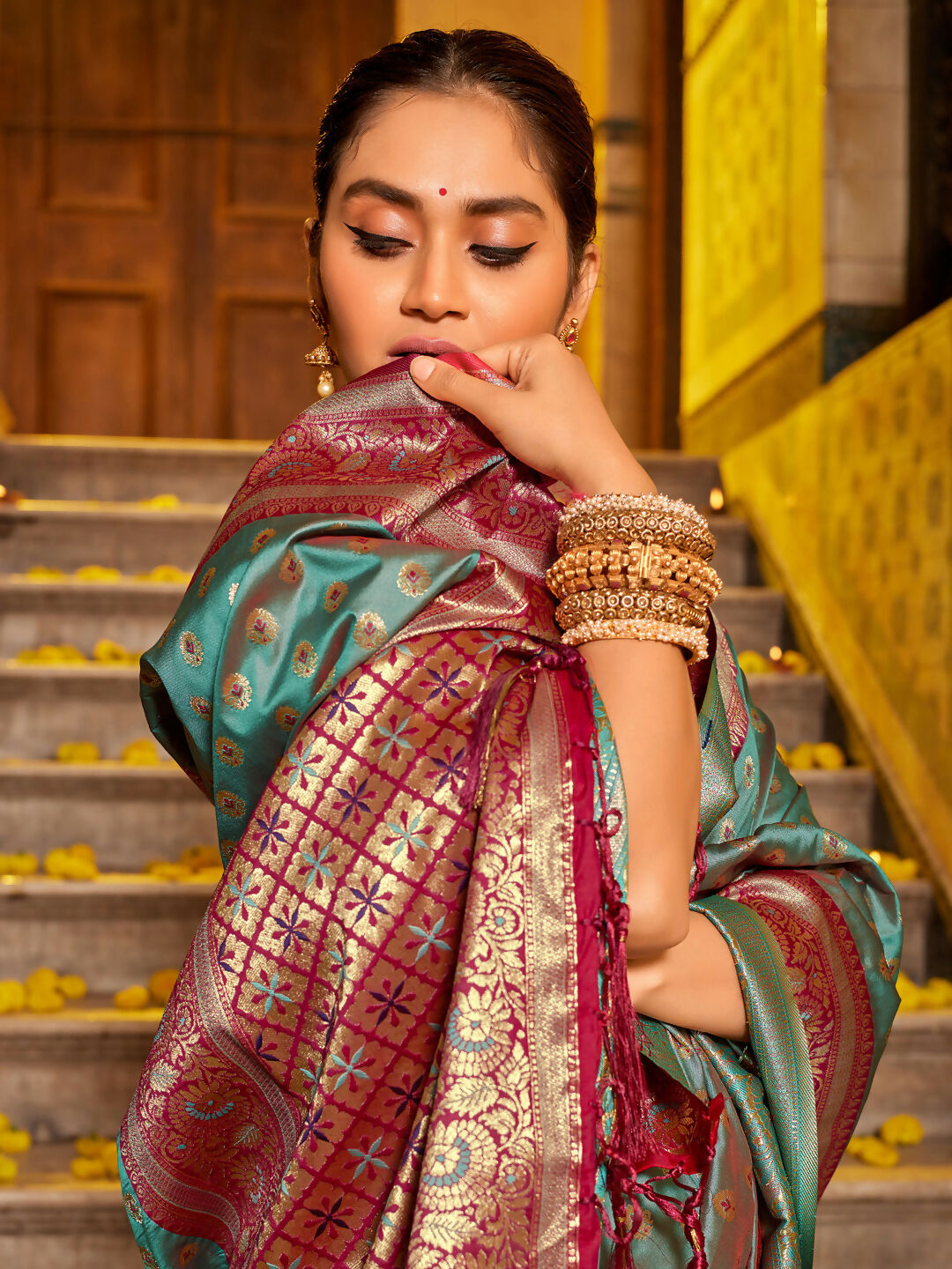 Astita Banarasi Silk Sea Green Saree