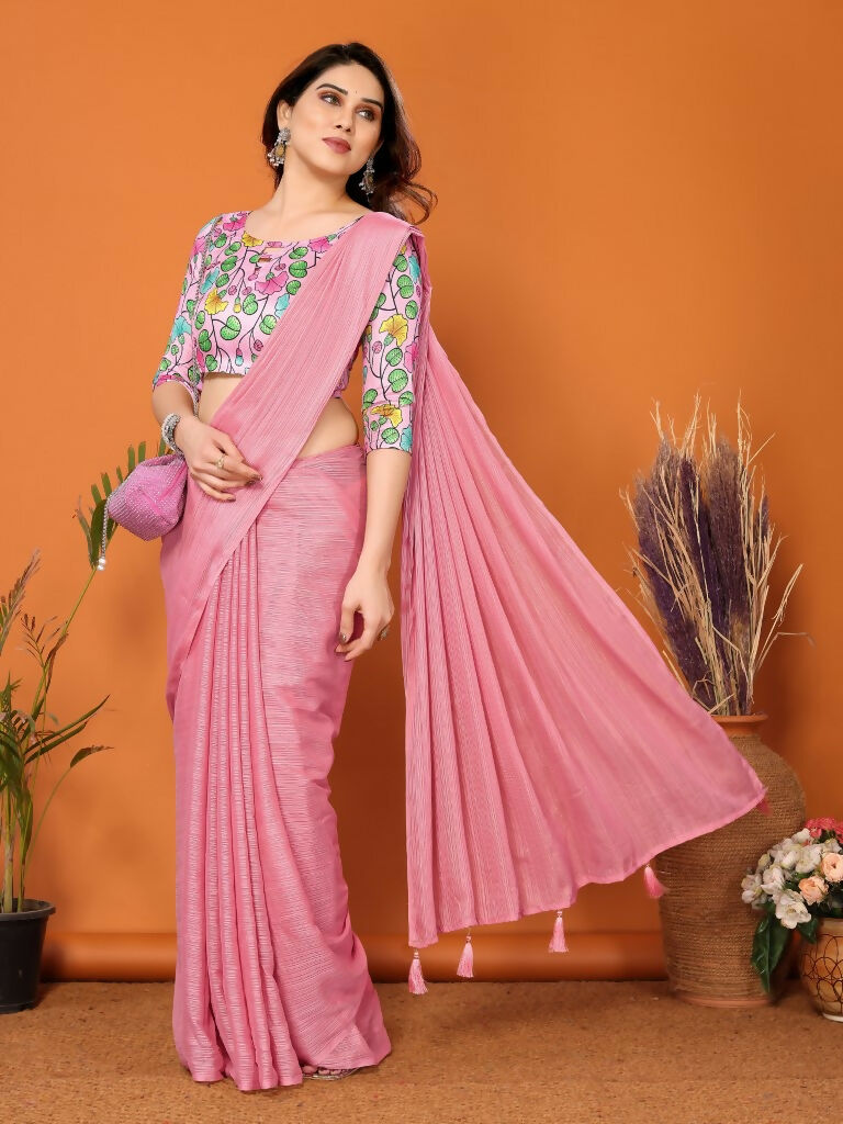 Partywear Designer Rose Polyester Zari Fancy Saree - Starwalk - Distacart