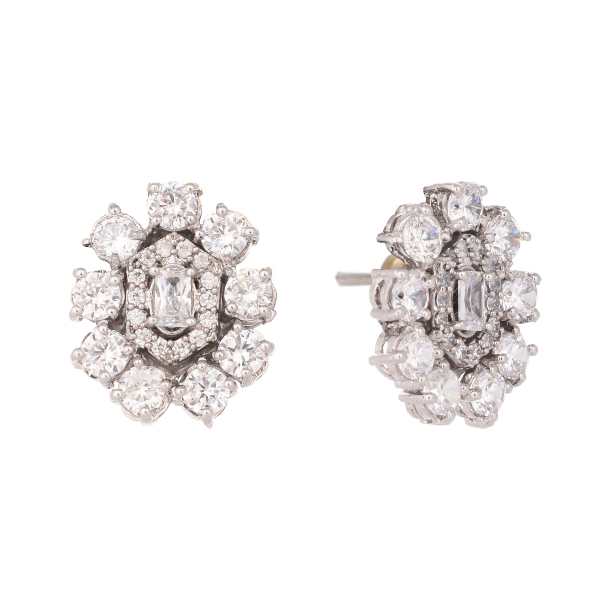 Nuyug Silver Blossom Diamond Studs - Distacart