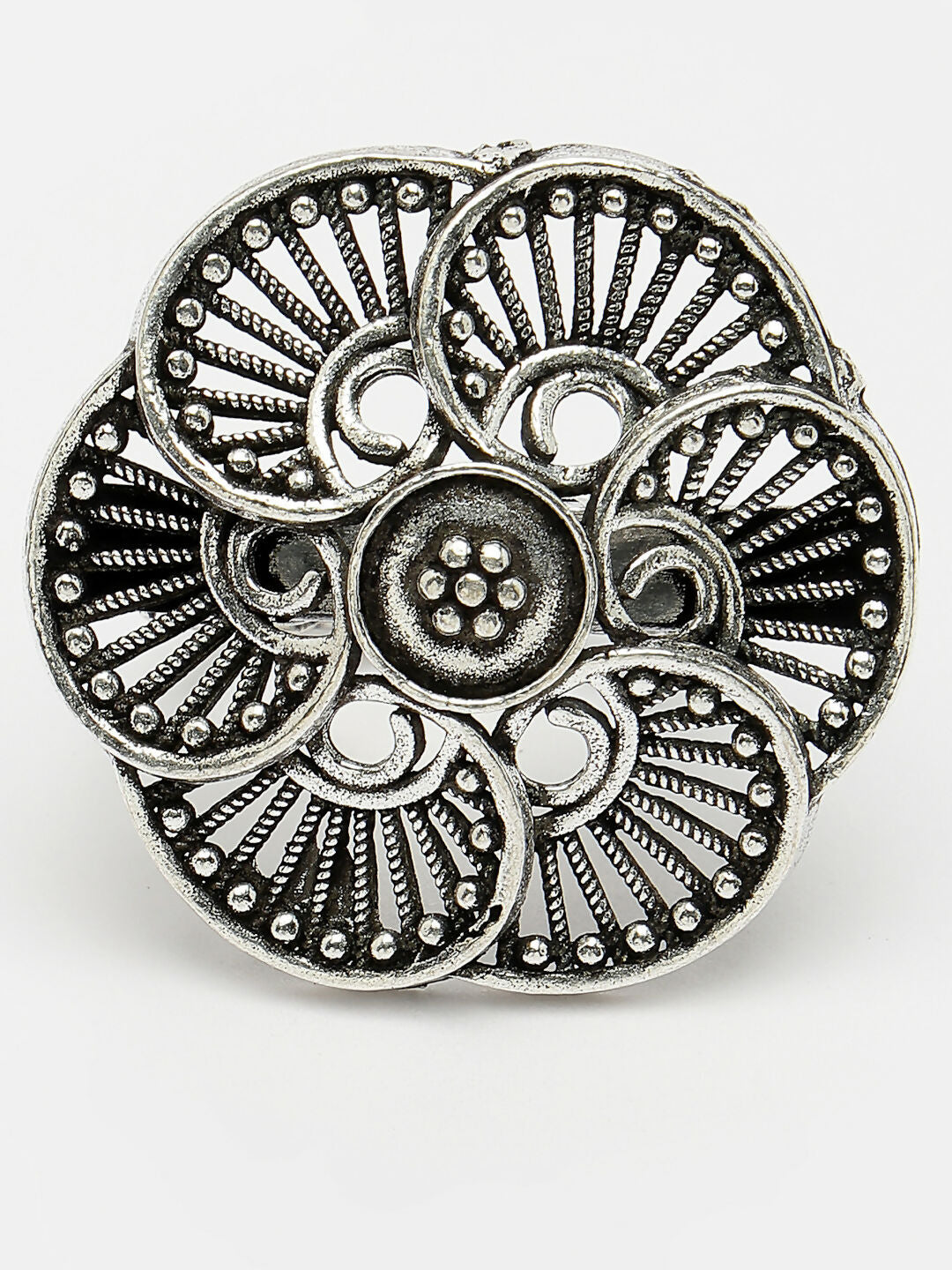 NVR Women's Silver-Toned Floral Shape Adjustable Finger Ring - Distacart