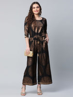 Thumbnail for Ahalyaa Black Crepe Copper Foil Printed Jumpsuit - Distacart