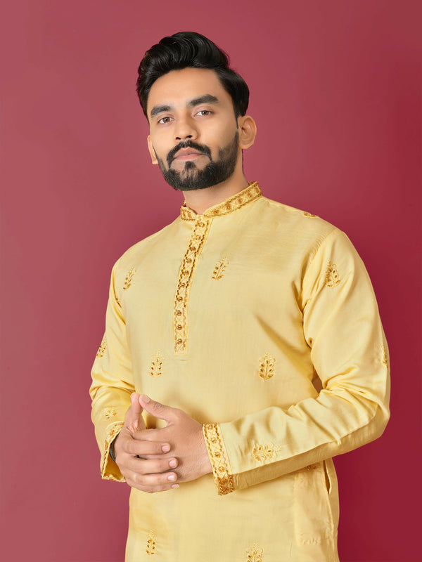 Yellow Men's Kurta with Pajama for Haldi by Infinity Export - Distacart