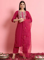 Thumbnail for Rani-Pink-Silk-Blend-Casual-Wear-Embroidery-Work-Readymade-Salwar-Suit-VV-9501-CHERRY-PINK(1)