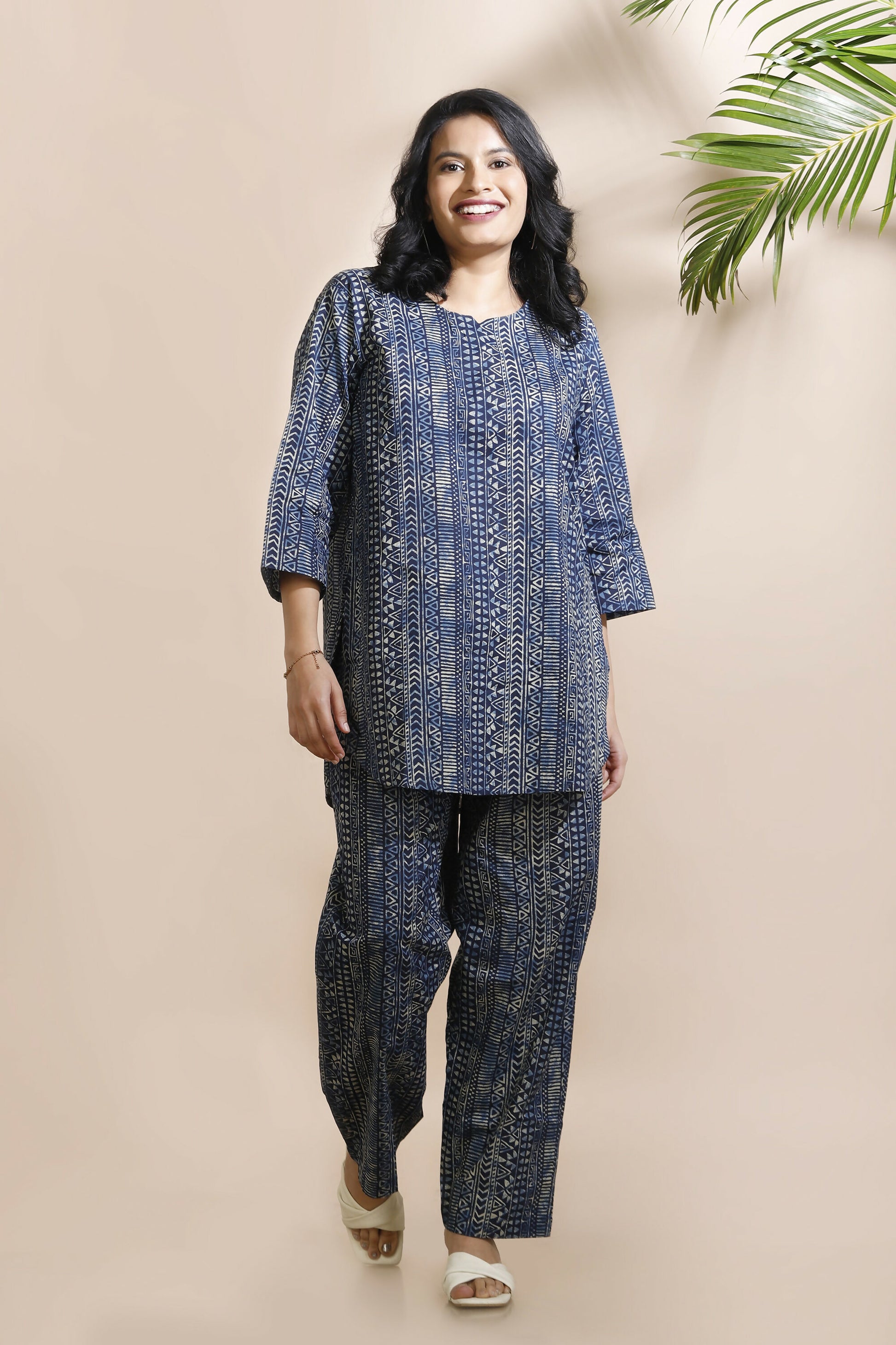 Breathables Blue Abstract Cotton Kurta & Pant Co-Ord Set - Dista
