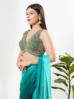 Thumbnail for Joban Fashion Green Multi Georgette Padded Blouse With V Neck Sleeveless - Distacart