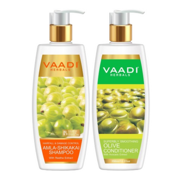 Vaadi Herbals Amla Shikakai Hair Fall and Damage Control Shampoo & Olive Conditioner - Distacart
