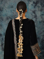 Thumbnail for Ruby Raang Gold Gota Pati Work And Black Thread And Mirrors With Gold Stones And Mor Pankh Motif - Distacart