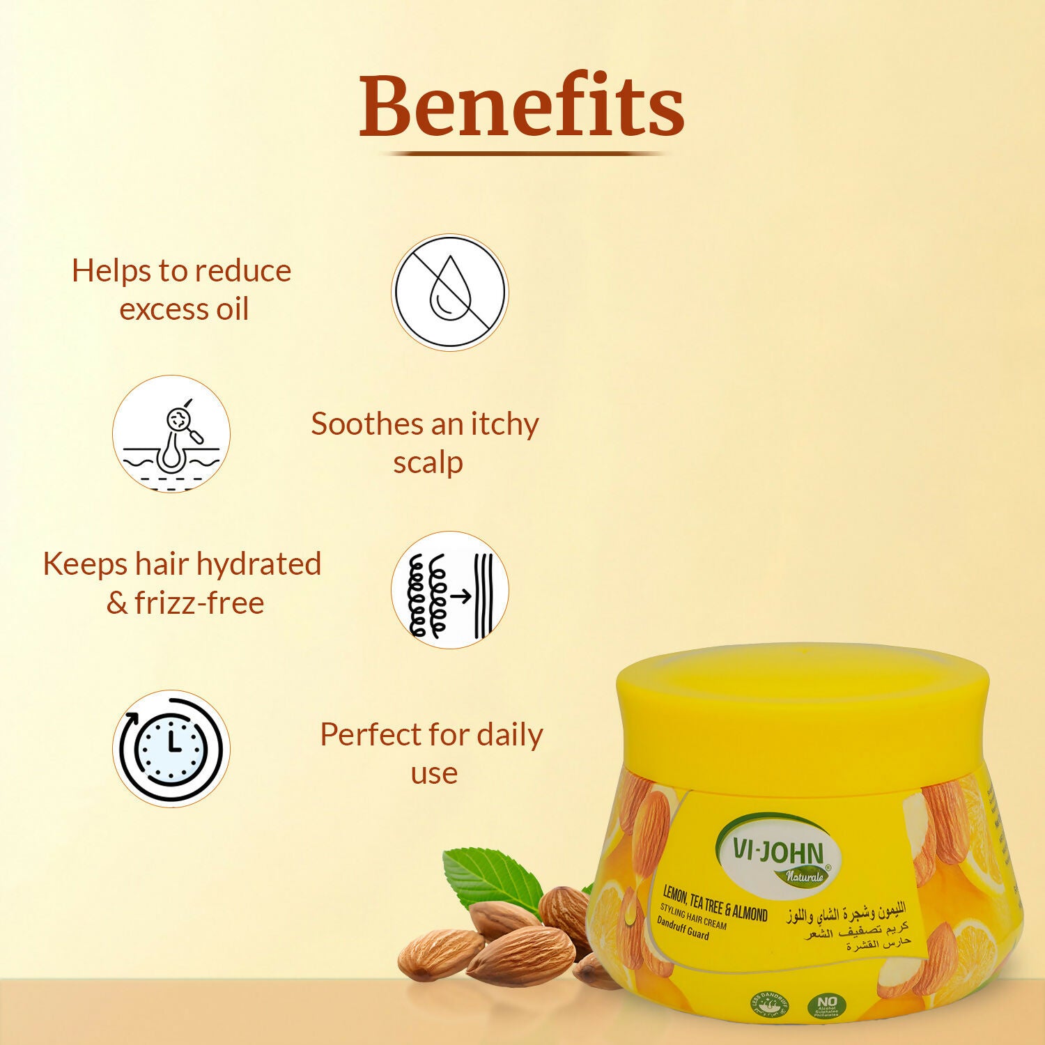 VI-JOHN Naturale Lemon,Tea Tre & Almond Styling Hair Cream Strength & Shine