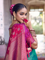 Thumbnail for Shree Shyam Fashion Teal Soft Silk Saree - Distacart