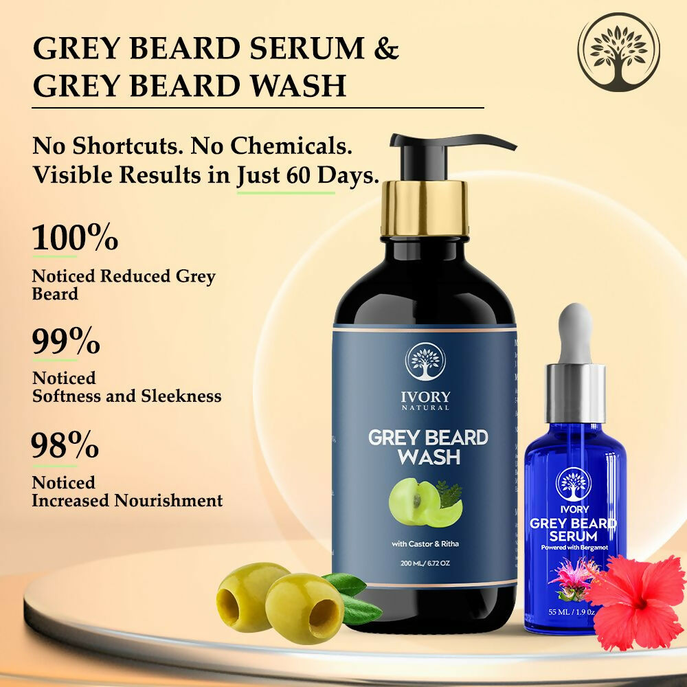 Ivory Natural Grey Beard Combo (Serum + Beard Wash) For Early Graying Beard - Distacart
