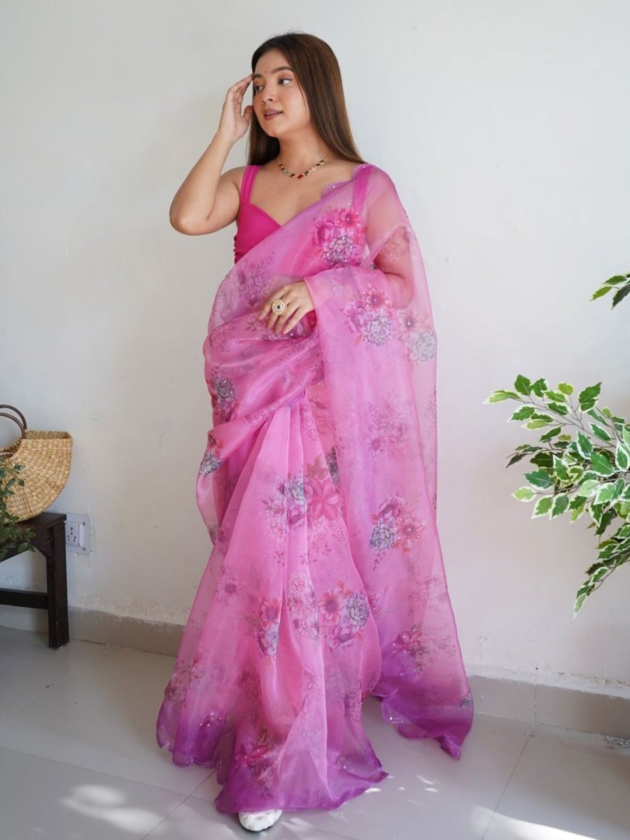 Anouk Floral Printed Organza Saree - Distacart