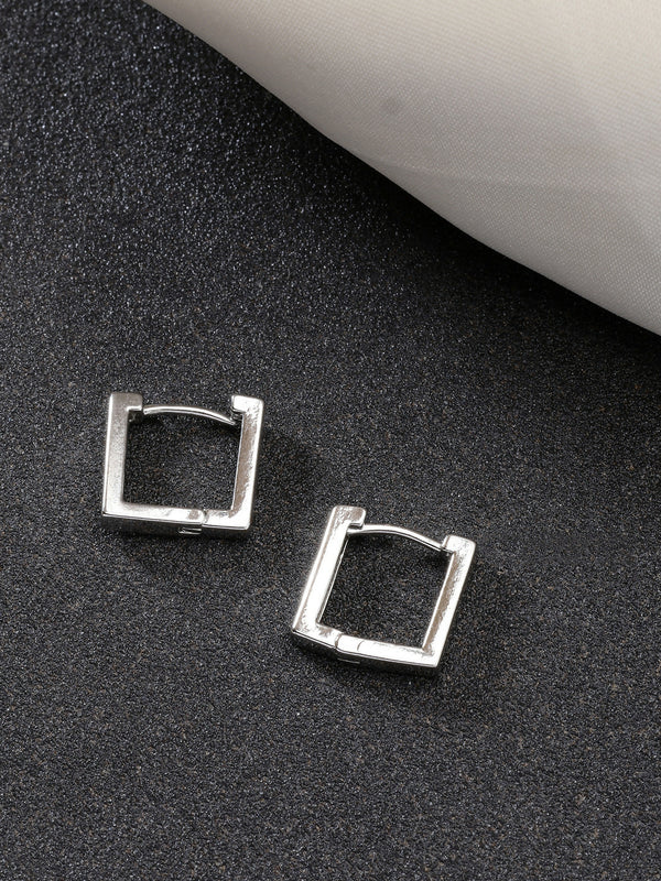 NVR Men's Silver-Plated Geometric Shape Stainless Steel Hoop Earrings - Distacart