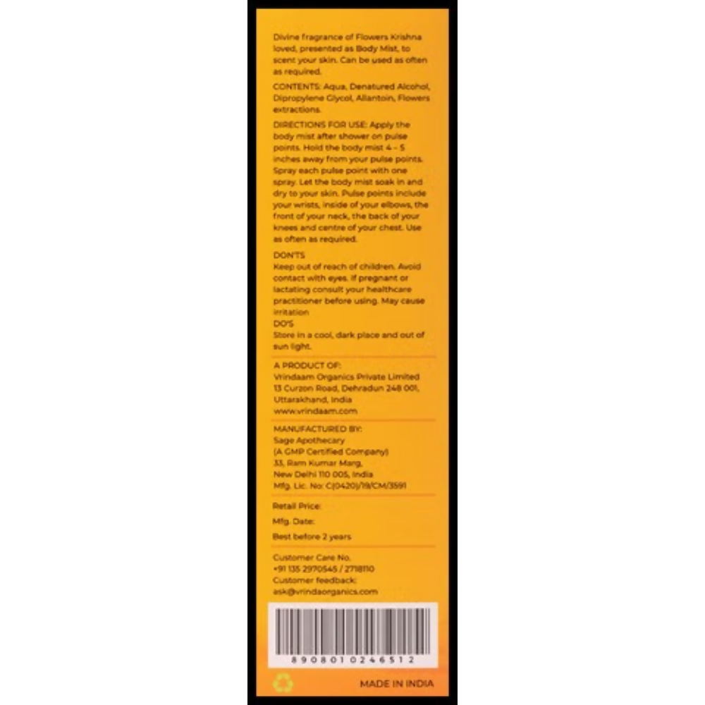 Vrinda Braj Body Mist Spray - Dista