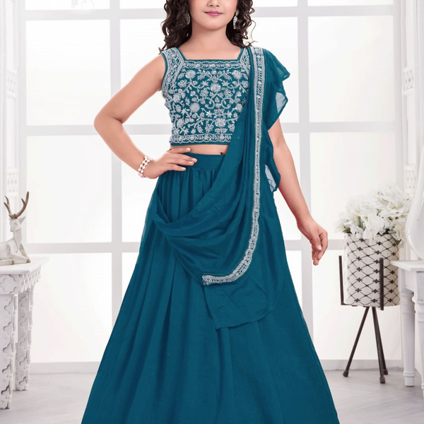 Designer Traditional Rama Multi Color Embroidery With Beads Work Visitra Silk on Lehenga Choli - Anbazaar - Distacart