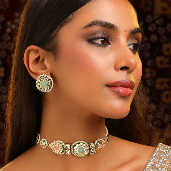 Ruby Raang Kundan Choker Neckpiece With Matching Studs - Distacart