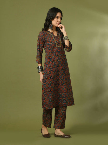 Myshka Women's Multi Printed Cotton Straight Party Kurta Set - Distacart