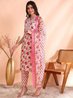 Thumbnail for Ode by House of Pataudi Floral Printed Pure Cotton Straight Kurta with Trousers & Dupatta - Distacart