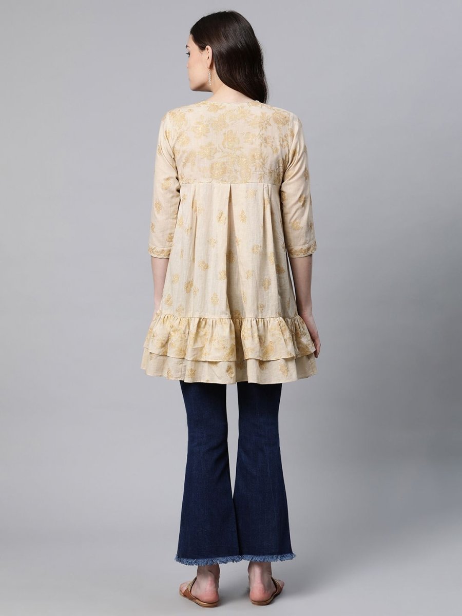 Ahalyaa Beige Cotton Gold Printed Tunic - Distacart