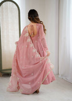 Thumbnail for Teeya Creation Peach Color Crunchy Silk Embroidery Work Wedding Wear Gown - Distacart