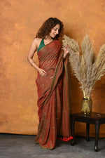 Thumbnail for Very Much Indian Designer Mul Cotton Handloom Saree with Sequins - Red - Distacart