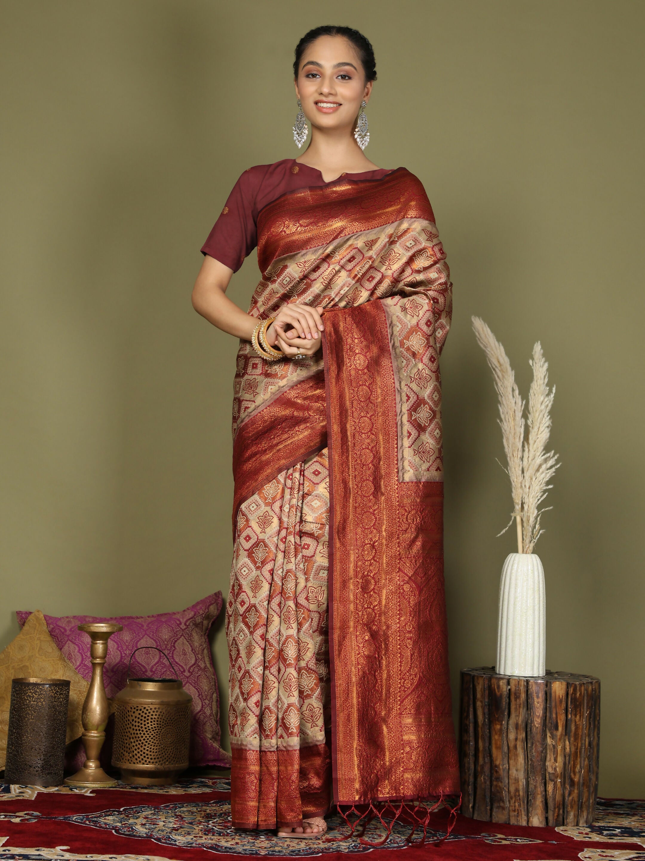 Astita Lichi Silk Cream Saree