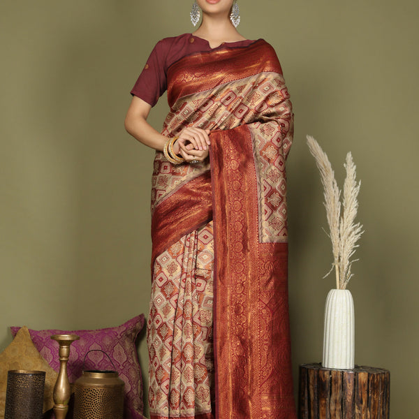 Astita Lichi Silk Cream Saree