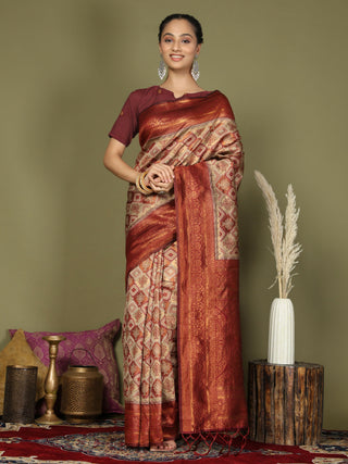 Astita Lichi Silk Cream Saree